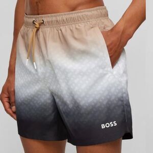 Hugo Boss Logo-print swim shorts degradé monogram pattern Beige Men’s Size S